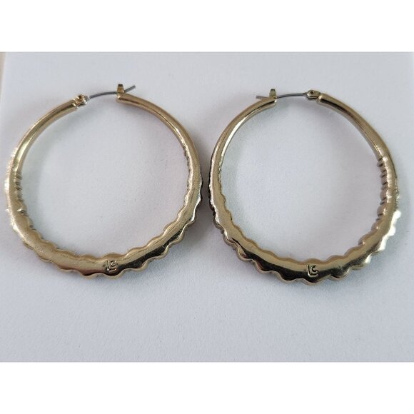 EUC Liz Claiborne Earthtone Gold-Tone Rhinestone Hoop Earrings - Picture 3 of 5